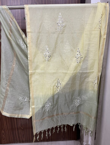 lucknowi chikankari ombre yellow kota silk dupatta