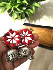 Luna Red Mirror Work Earrings