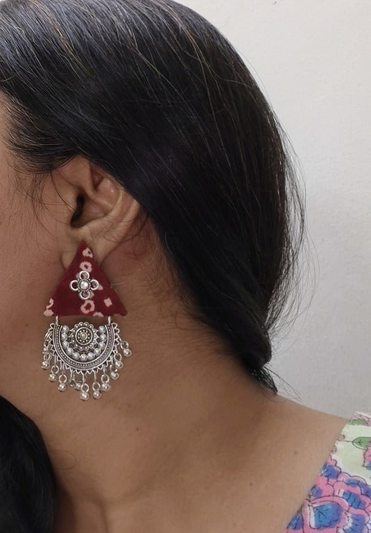 maroon fabric earrings      