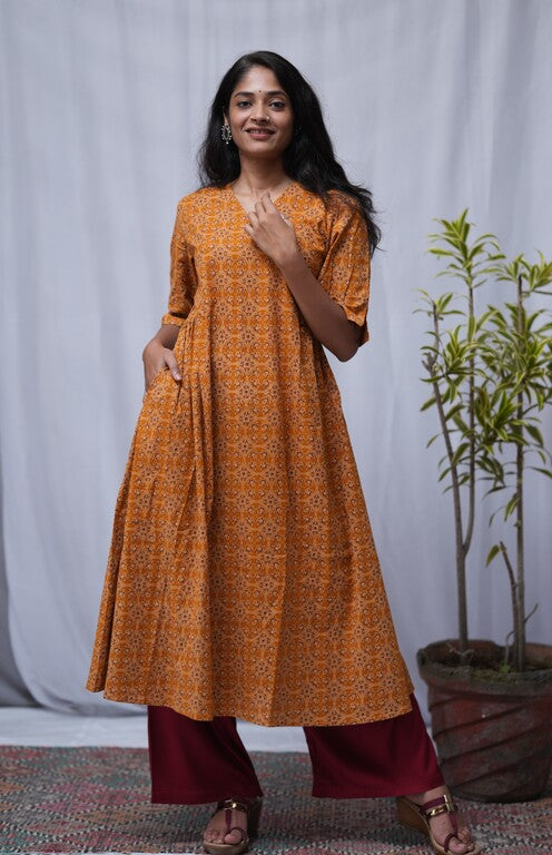 Vedika Cotton Yellow Aline Kurta