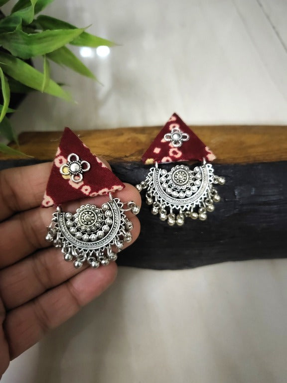 maroon fabric earrings      