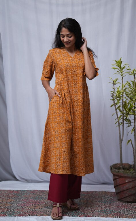 Vedika Cotton Yellow Aline Kurta