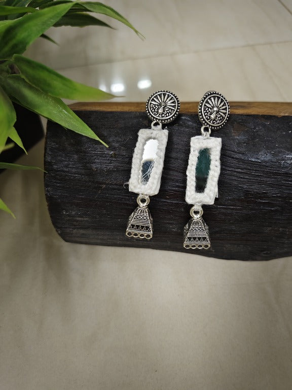 white mirror work earrings     