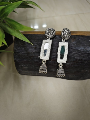 white mirror work earrings     