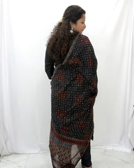 Ajrakh Brown Chanderi Silk Dupatta