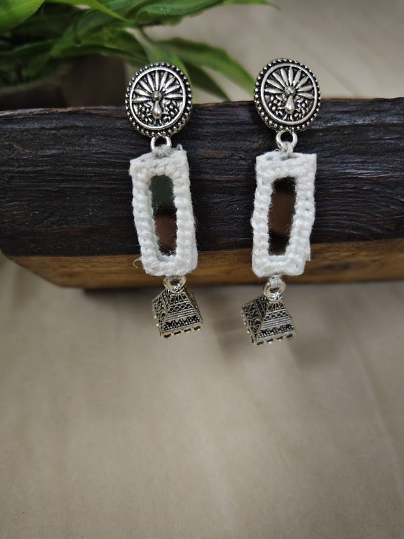 white mirror work earrings     