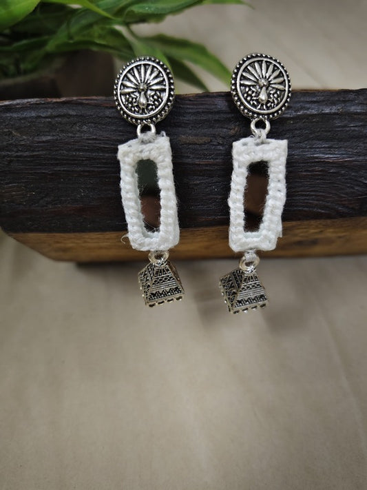 white mirror work earrings     