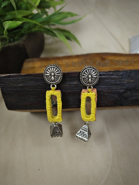 yellow mirror work earrings     
