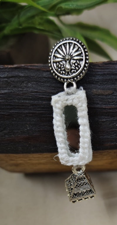 white mirror work earrings     