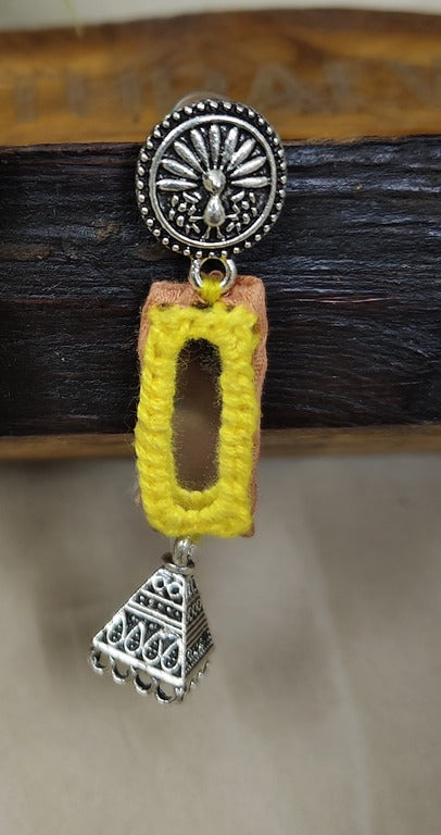 yellow mirror work earrings     