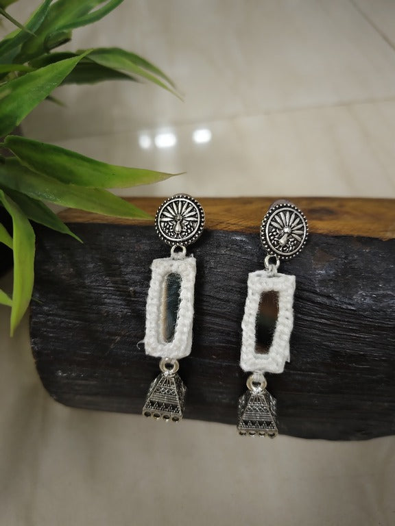 white mirror work earrings     