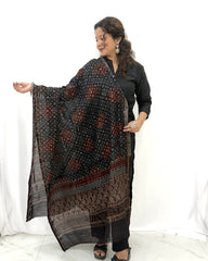 Ajrakh Brown Chanderi Silk Dupatta