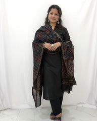 Ajrakh Brown Chanderi Silk Dupatta