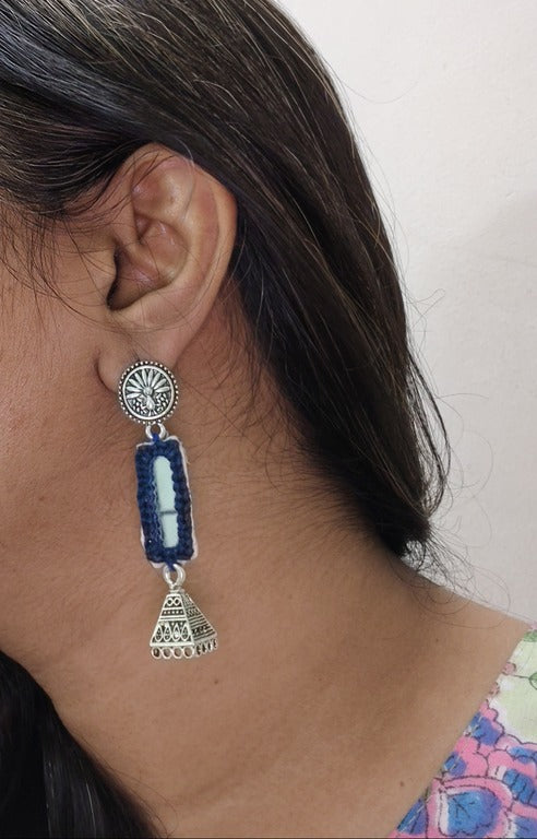 blue mirror work earrings     