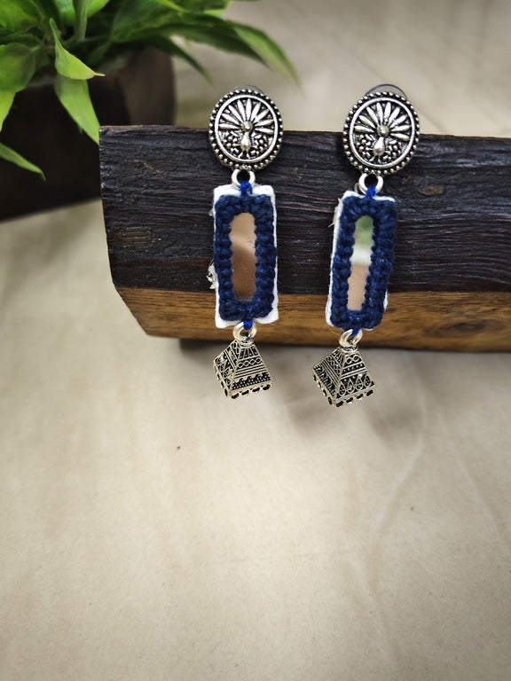 blue mirror work earrings     