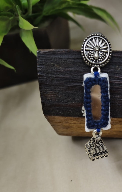 blue mirror work earrings     