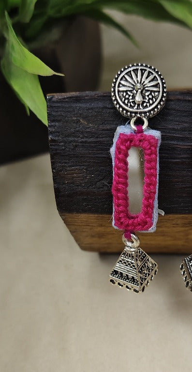 pink mirror work earrings     