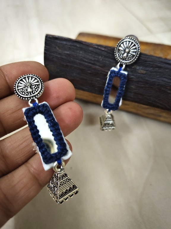 blue mirror work earrings     