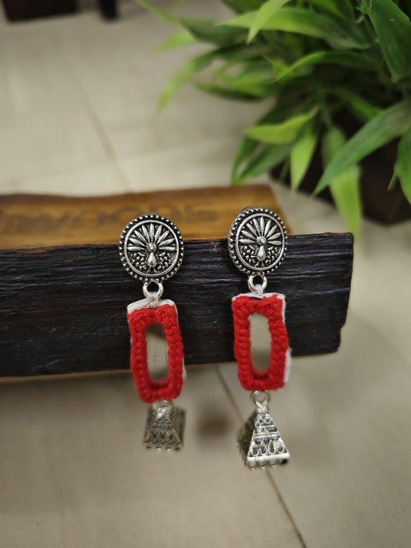 red mirror work earrings     