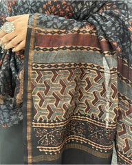 Ajrakh Brown Chanderi Silk Dupatta