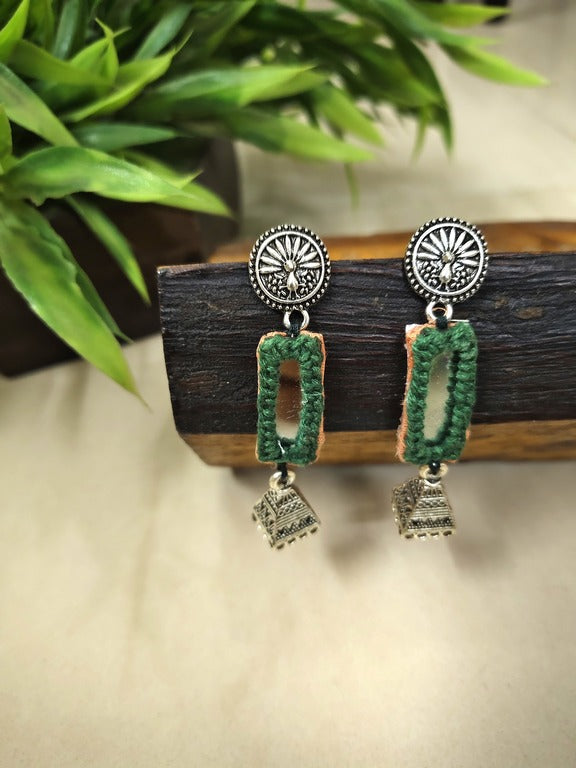 green mirror work earrings     