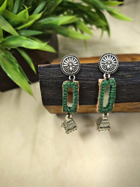 green mirror work earrings     