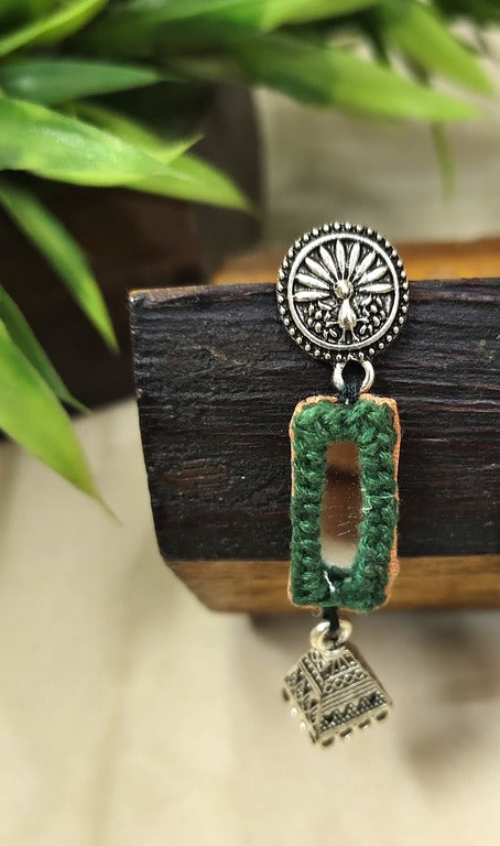 green mirror work earrings     