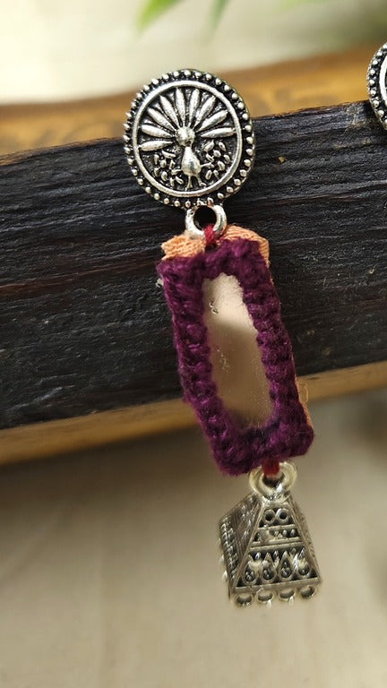 maroon mirror work earrings     