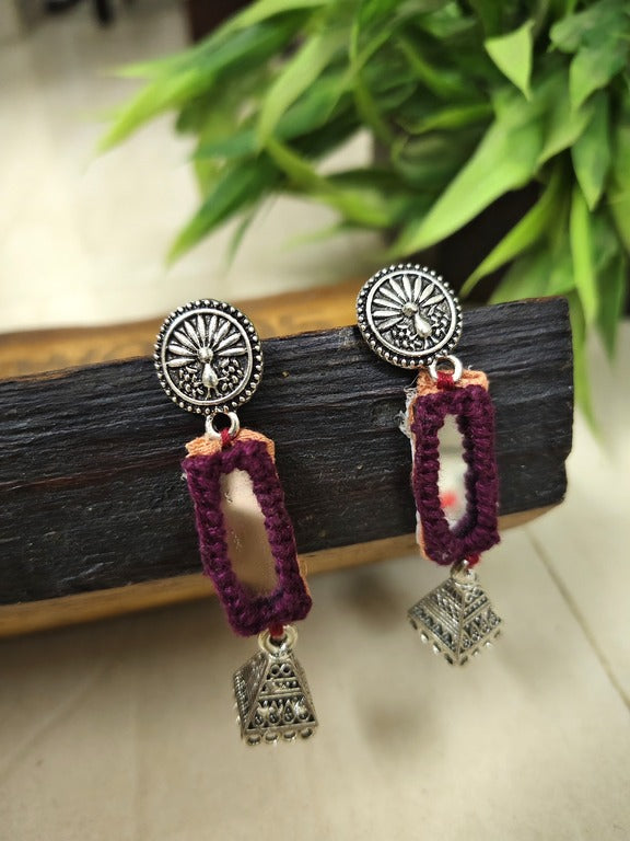 maroon mirror work earrings     