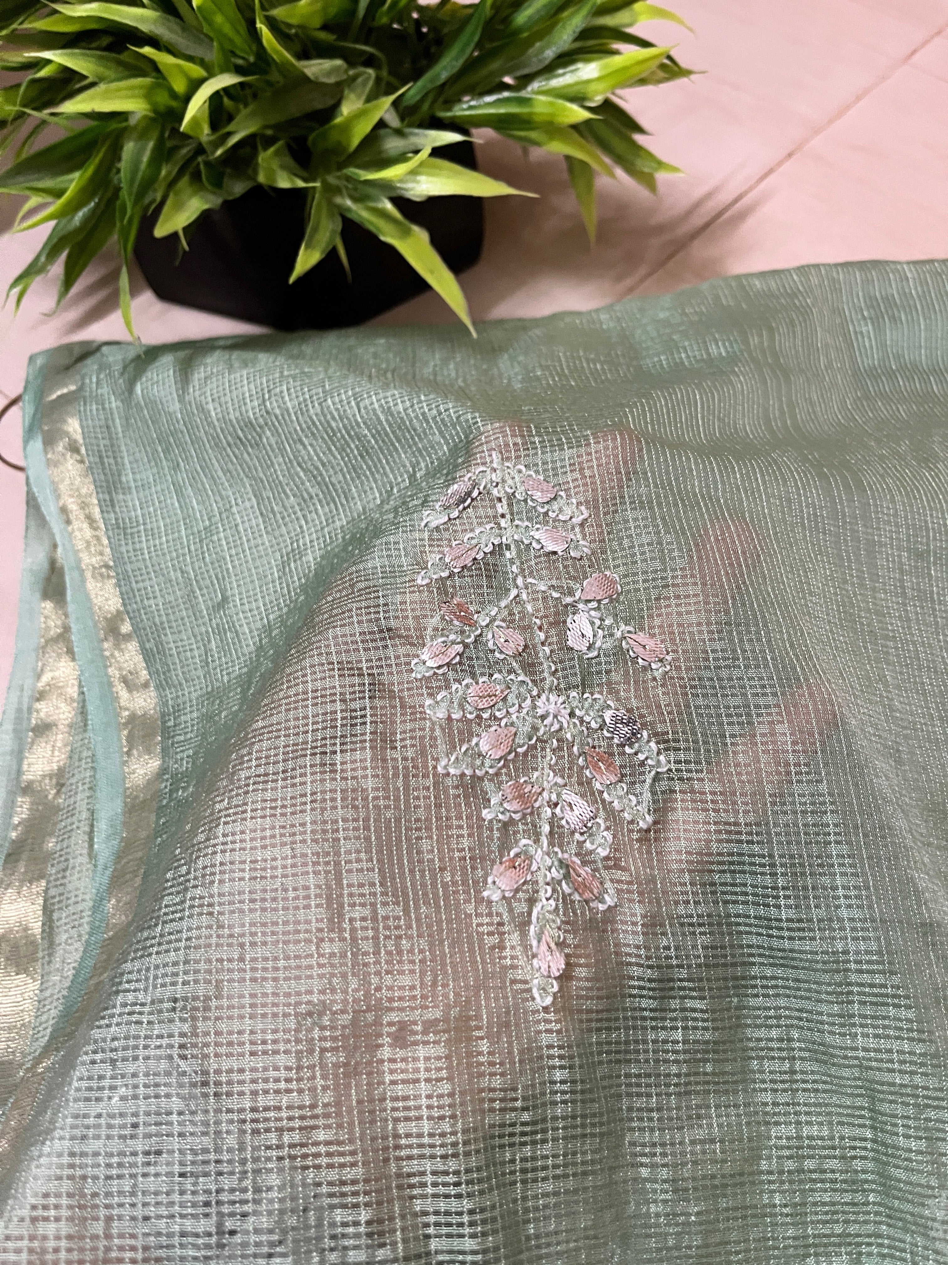 Lucknowi Chikankari Ombre Green and Blue Kota Silk Dupatta
