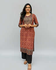 Rithika Maroon Ajrakh Cotton Straight Kurta