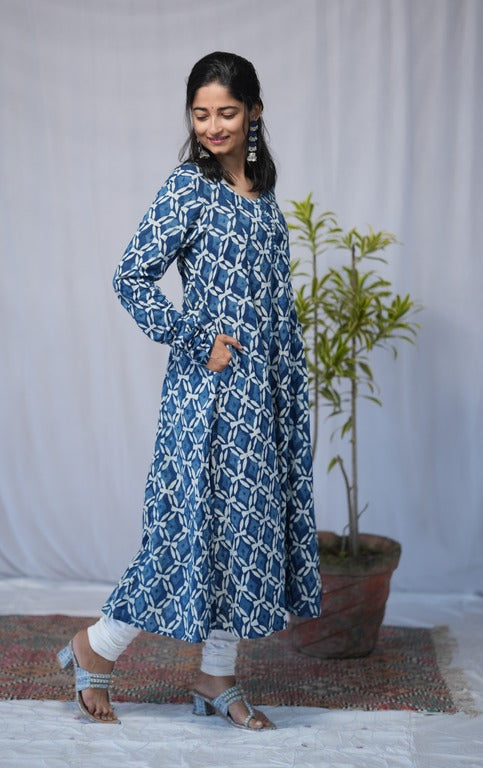 Krina Indigo Cotton Chudi Sleeves Kali Kurta