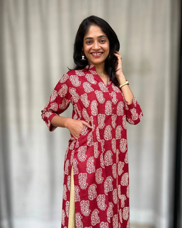 Rutvi Maroon Cotton Straight Kurta
