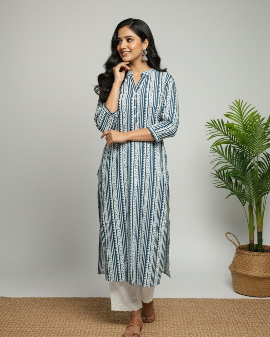blue cotton straight kurta     