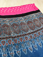 Bandhani Ajrakh Pink and Blue Modal Silk Dupatta