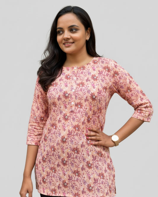 pink cotton short top kurti    