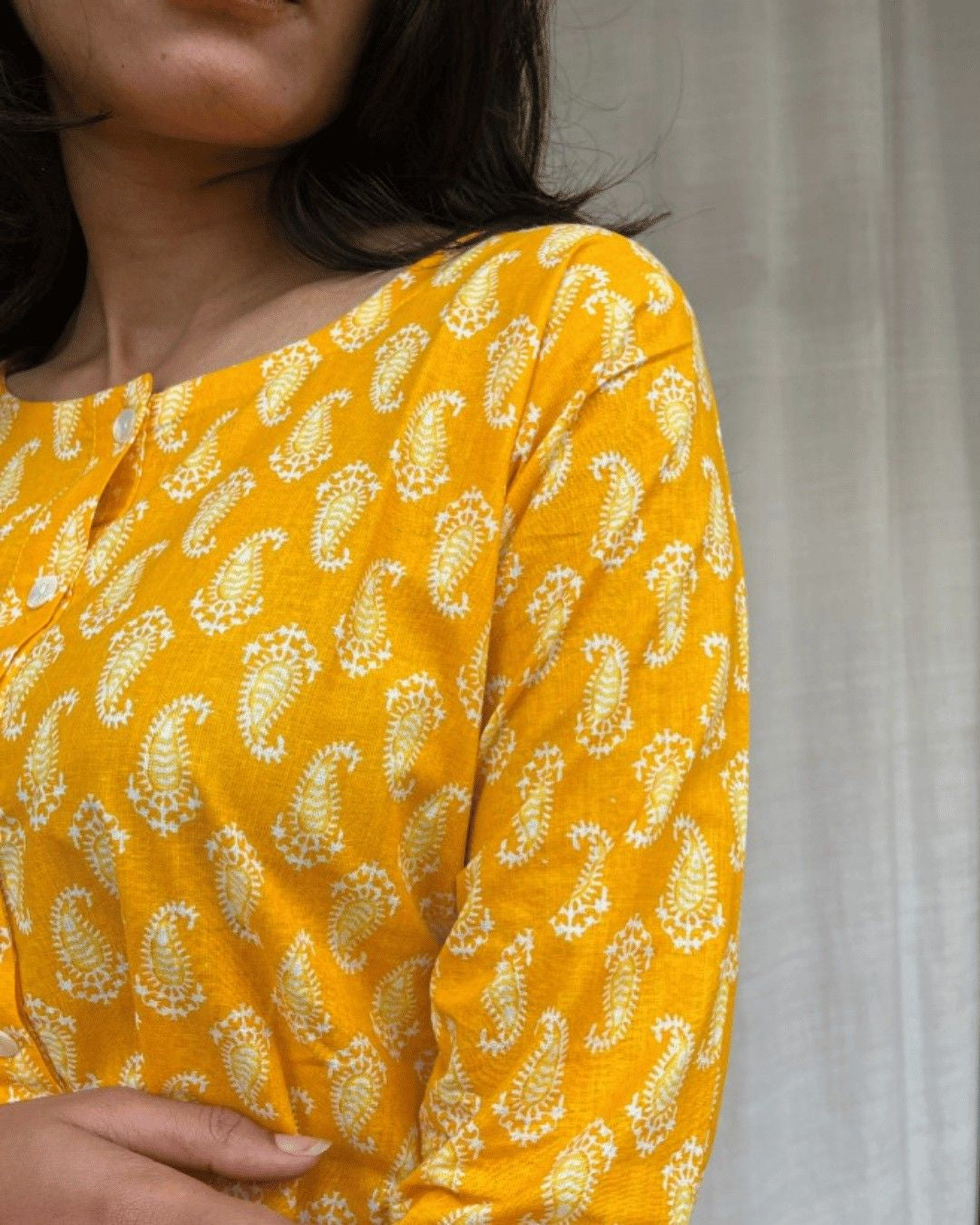 yellow cotton short top kurti    