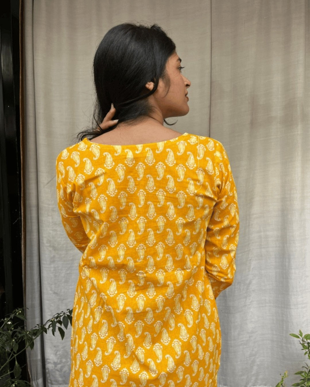 yellow cotton short top kurti    