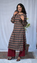 Heer Bagru Cotton Black Straight Kurta