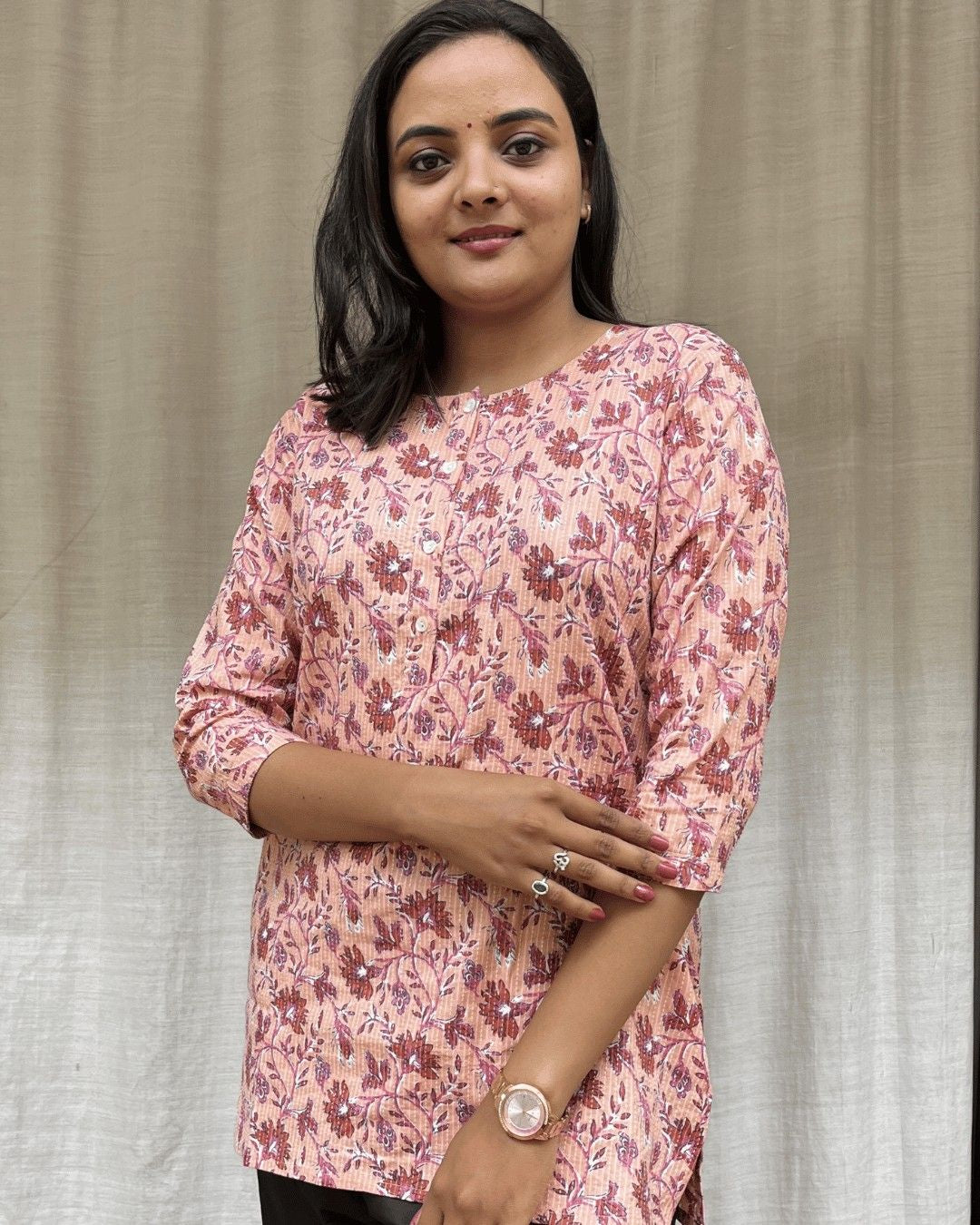 pink cotton short top kurti    