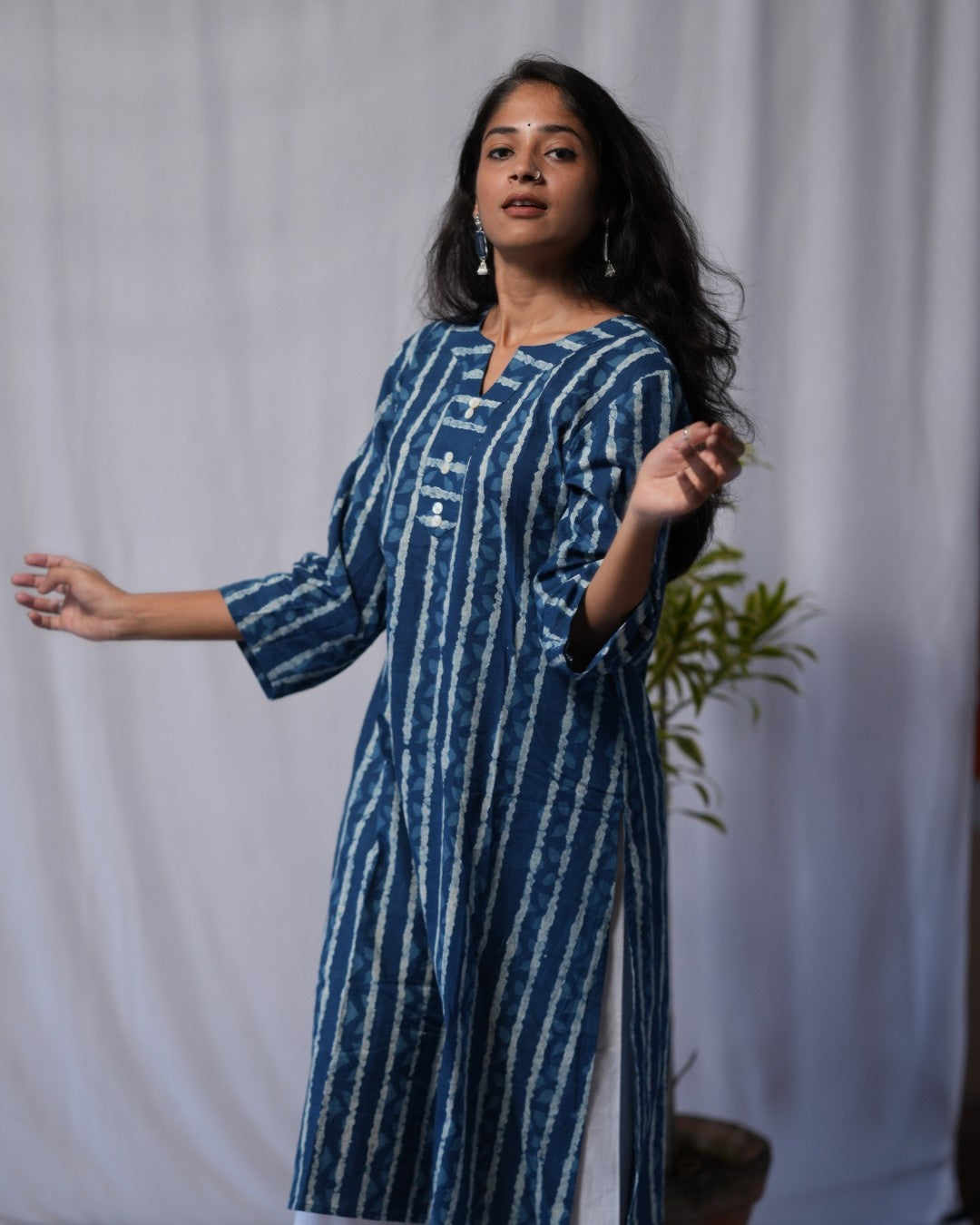 indigo cotton straight kurta     