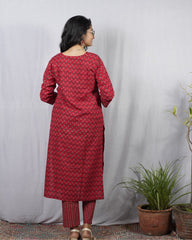 Geet Red Cotton Coord Set
