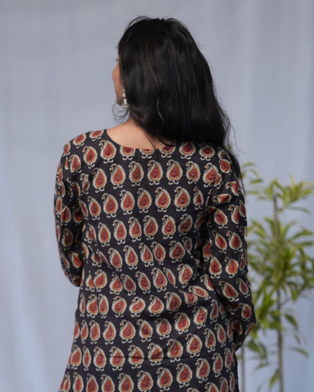 bagru cotton black straight kurta    