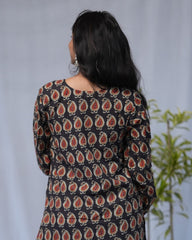 bagru cotton black straight kurta    