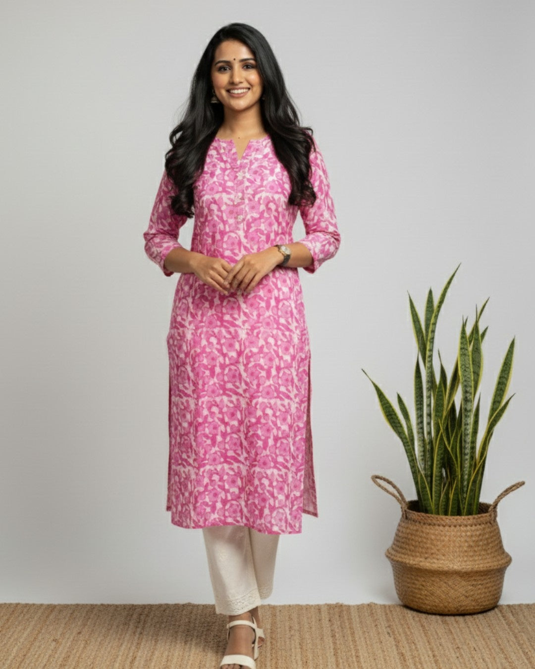 pink cotton straight kurta     