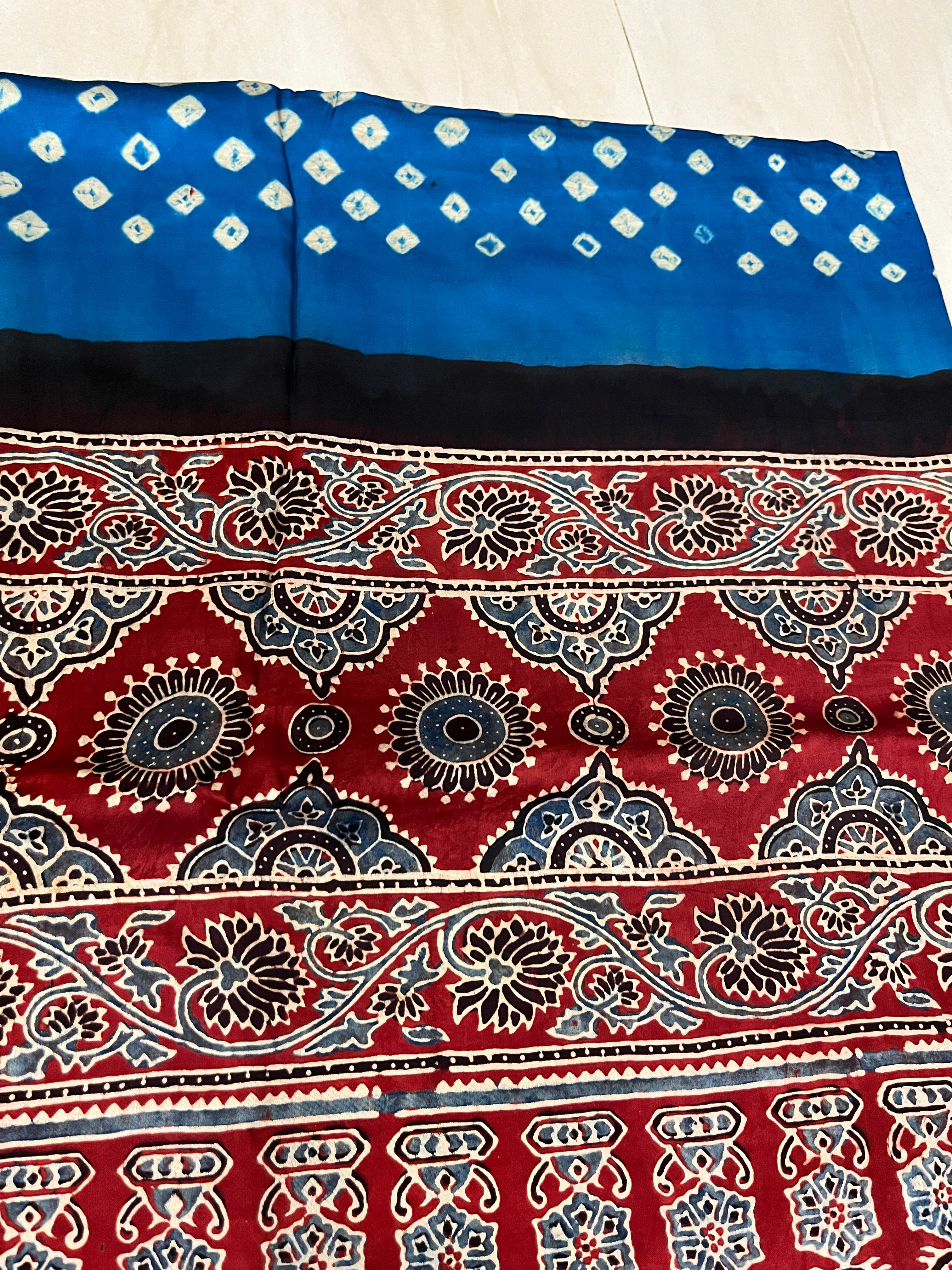Bandhani Ajrakh Blue and Red Modal Silk Dupatta
