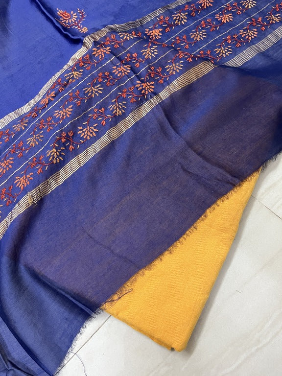 kashmir sozni embroidery blue maheshwari silk dupatta
