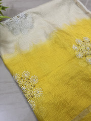 lucknowi chikankari ombre cream and yellow kota silk dupatta