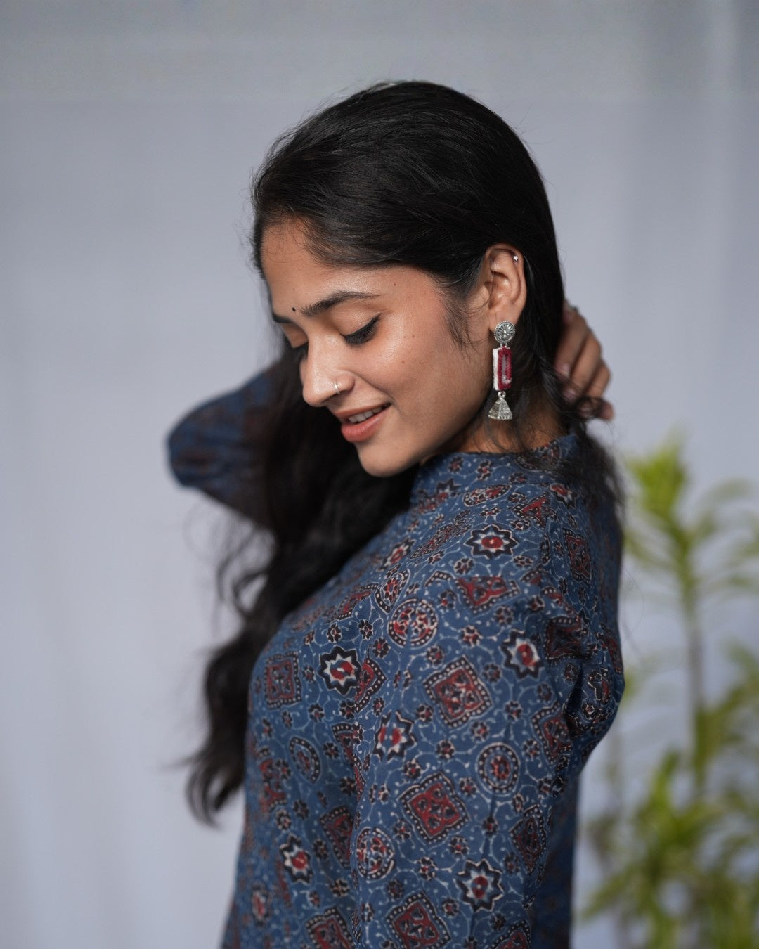 ajrakh cotton blue straight kurta    