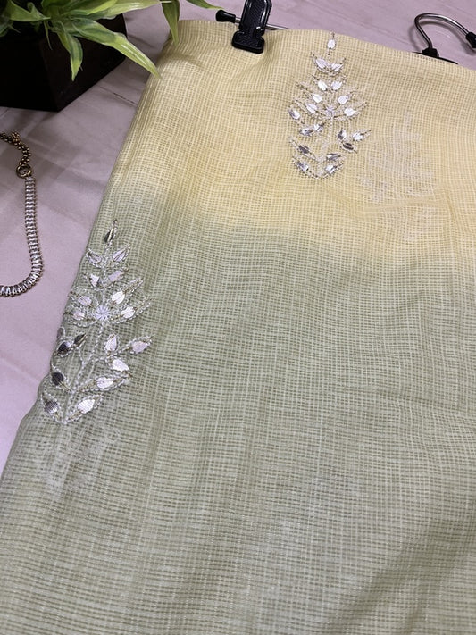 lucknowi chikankari ombre yellow kota silk dupatta
